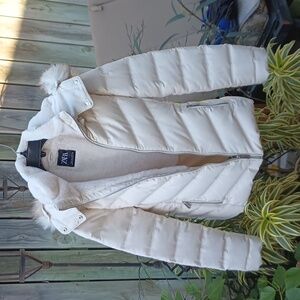 Ivory winter puffer coat, detachable faux fur, New Zara